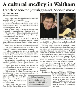 Jewish Advocate article, March 5, 2010
