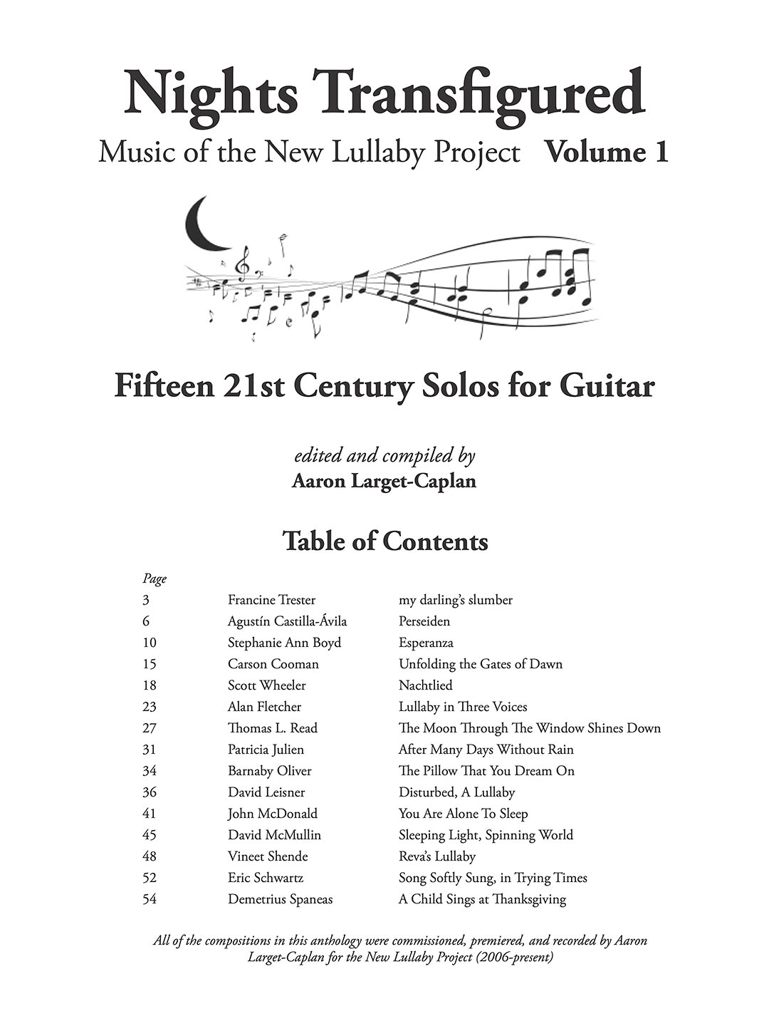 Nights Transfigured Score Anthology - Volume 1 Contents